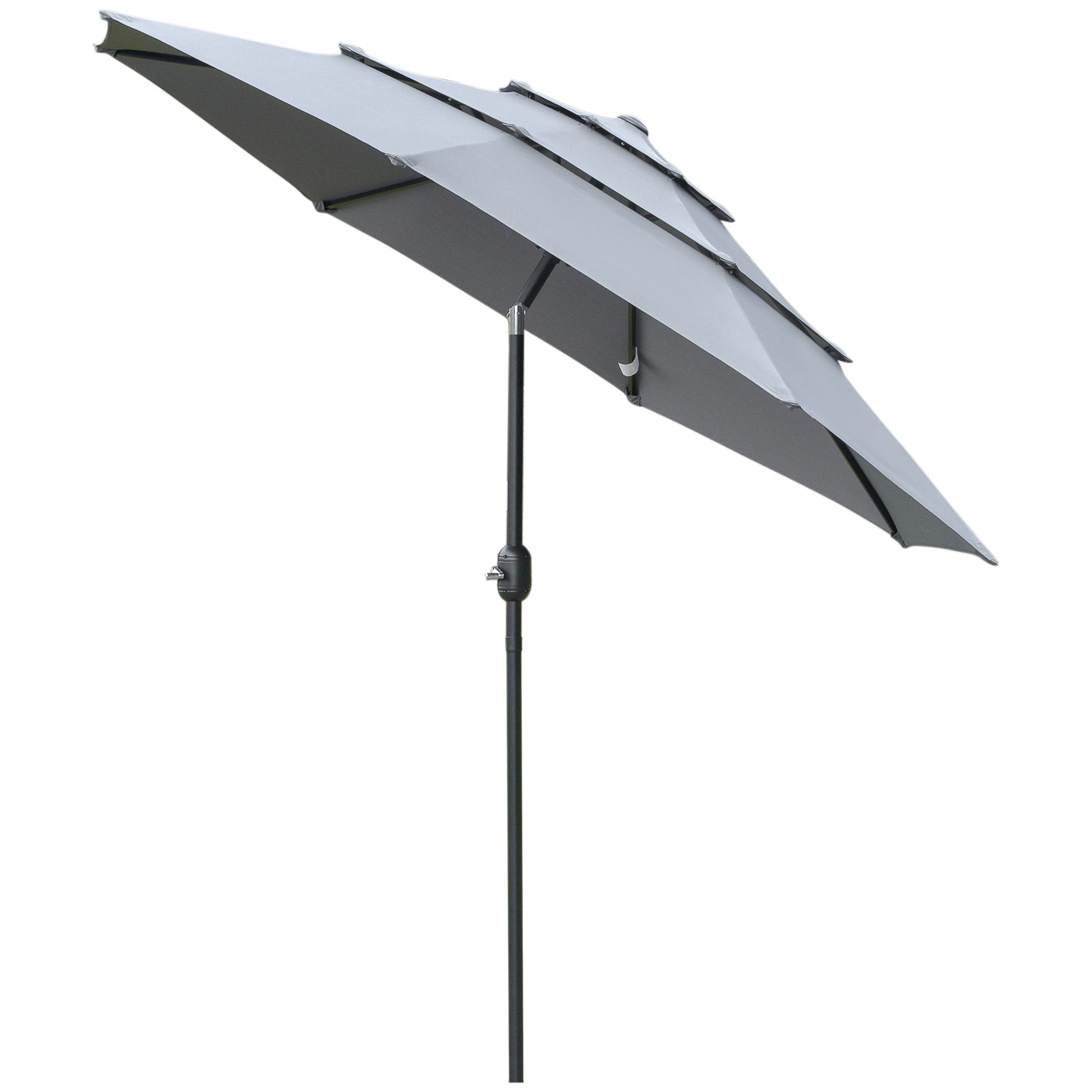 Outsunny 9Ft 3 Tiers Patio Umbrella Outdoor Market Umbrella With Crank, Push Button Tilt For Deck, Backyard And Lawn, Dark Gray Dark Grey Polyester