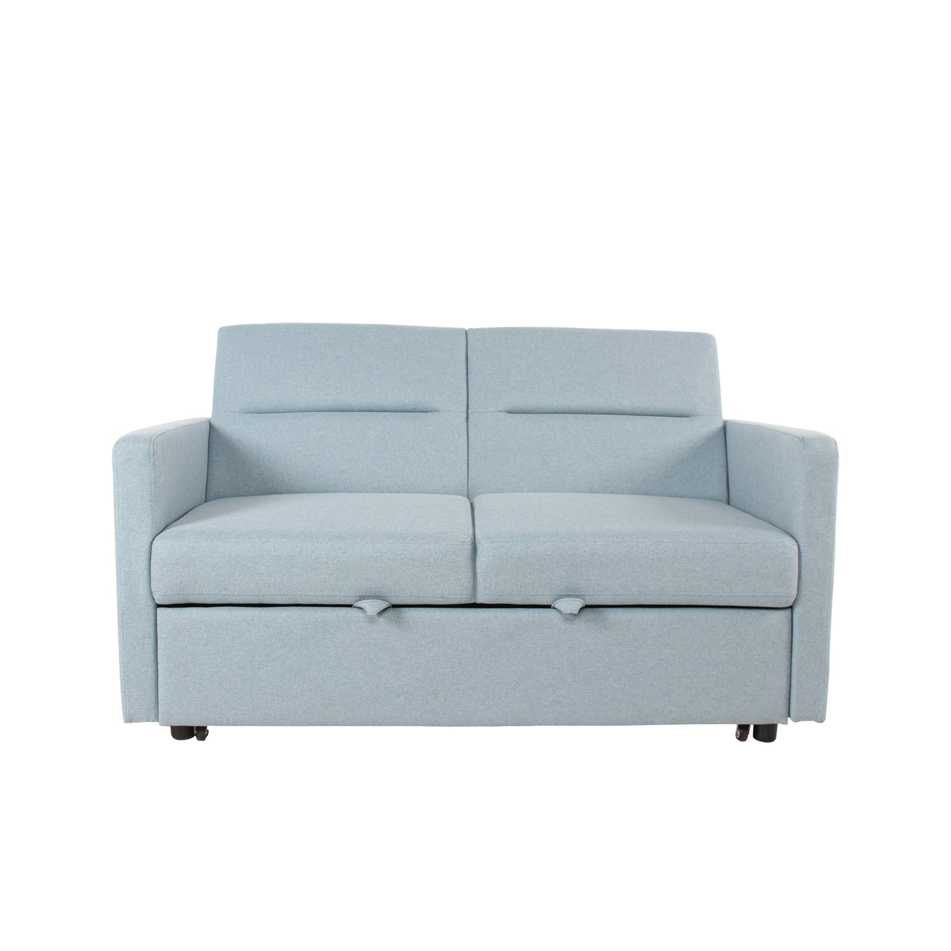 Loveseat Sleeper Pull Out Couch 3 In 1 Sofa Bed Adjustable Backrest Light Blue Wood Fabric