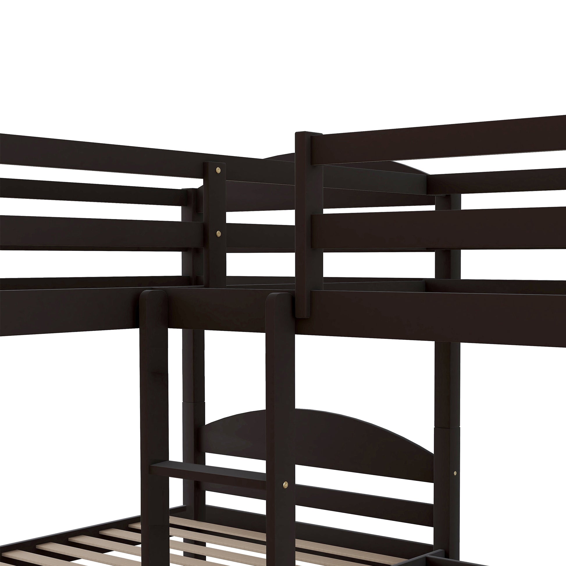 Twin L Shaped Bunk Bed With Trundle Espresso Old Sku:Lp000024Aap Espresso Solid Wood