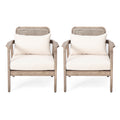 Set Of 2 Outdoor Acacia Wood Patio Club Chair, Patio Furniture,Waterproof Thick Cushion Deep Seating For Porch, Garden, Backyard, Balcony, Weight Capacity 400Lbs, Light Brown Finish, Cream Cushion Yes Deep Seating Light Brown Garden & Outdoor Foam Acacia