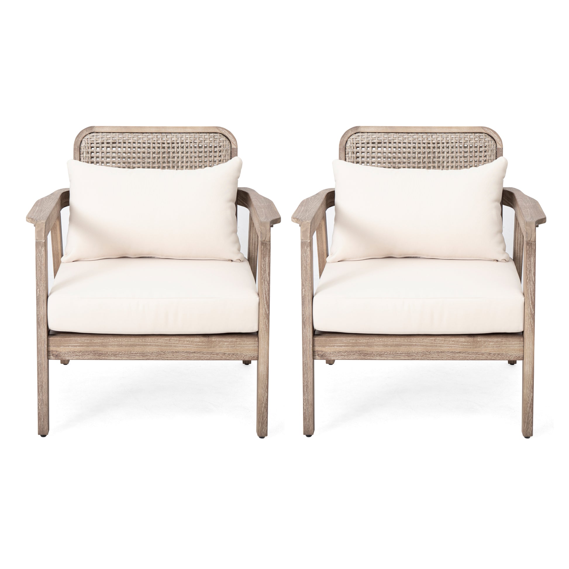 Set Of 2 Outdoor Acacia Wood Patio Club Chair, Patio Furniture,Waterproof Thick Cushion Deep Seating For Porch, Garden, Backyard, Balcony, Weight Capacity 400Lbs, Light Brown Finish, Cream Cushion Yes Deep Seating Light Brown Garden & Outdoor Foam Acacia