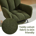 Modern Nursery Rocking Chair, Upholstered Glider Chair With High Backrest, Rocker Accent Armchair With Solid Wood Legs For Nursery Bedroom Living Room Drak Green Dark Green Teddy