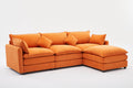 Modular Sectional Sofa, 3 Seater Sofa With Ottoman, Modern L Shaped Sofa For Living Room Bedroom Apartment Orange Wood Fabric 4 Seat