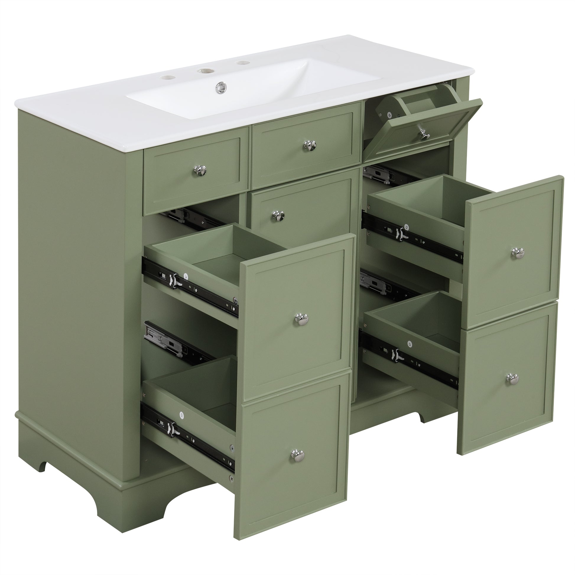 36" Bathroom Vanity With Sink, One Cabinet With Three Drawers And One Flip Drawer, Solid Wood And Mdf Board, Green Green Solid Wood Mdf