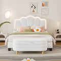 2 Pieces Bedroom Sets Full Size Flower Shaped Upholstered Led Platform Bed With Storage Ottoman Sherpa Fabric, White Full White 2 Piece Set Wood