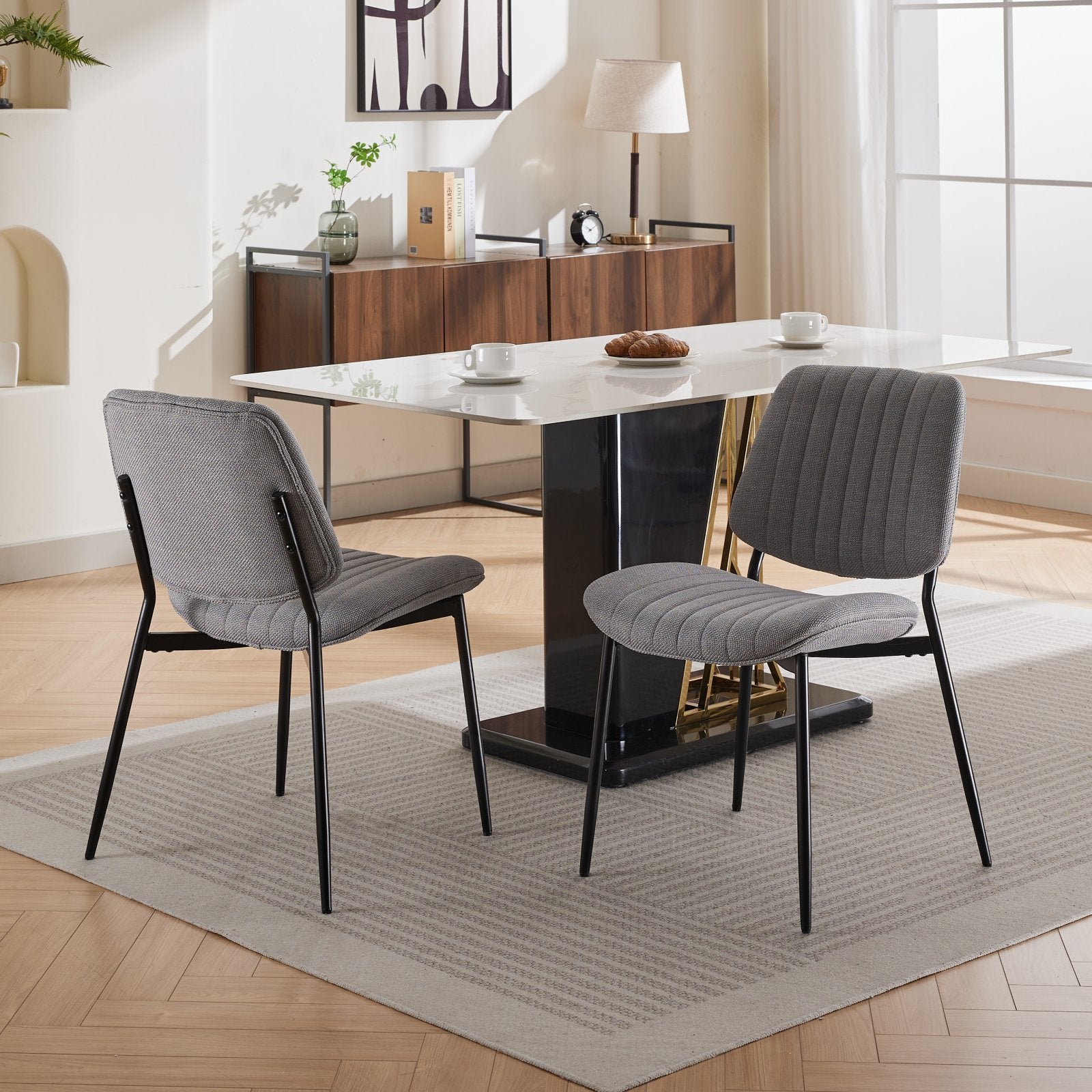 Dining Chairs Set Of 2 Modern Retro Linen Chair With Bentwood Back Upholstered Seat Metal Legs Adjustable Foot For Kitchen Dining Room Chairs Gray Linen Gray Set Of 2 Foam Linen
