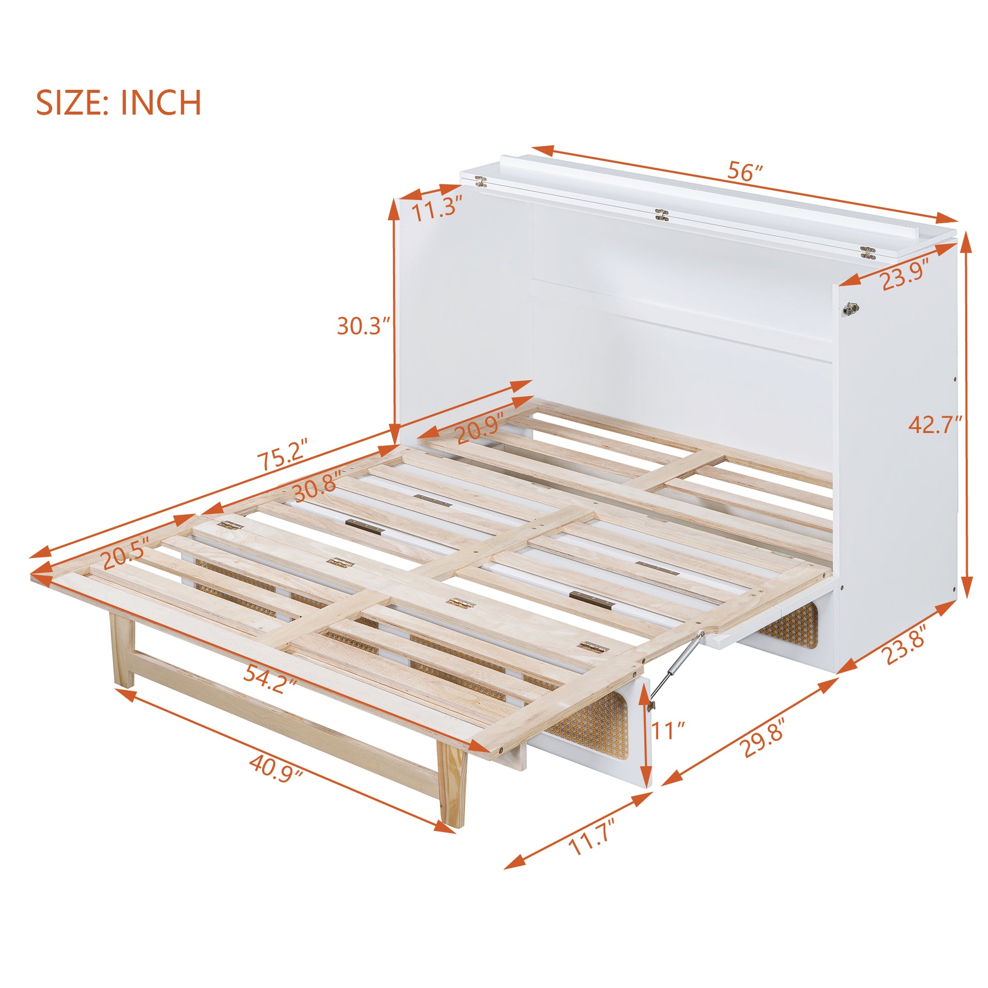 Full Size Murphy Bed With Large Drawers,White Full White Plywood