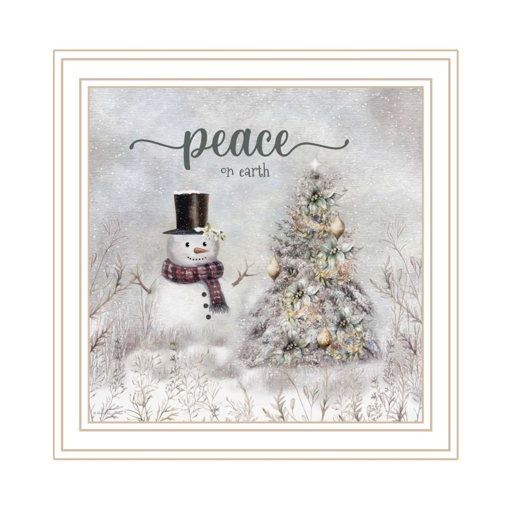 2 Piece Vignette Winter Peace On Earth White Framed Wall Art For Living Room, Holiday Wall Art Print For Home Decor, Bedroom Wall Art By Robin Lee Viera Multicolor Wood Paper
