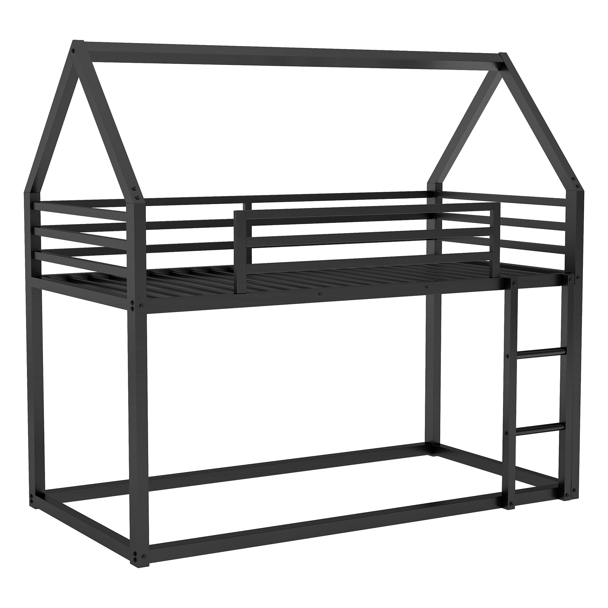 Twin Over Twin House Bunk Bed With Built In Ladder,Black Twin Black Metal