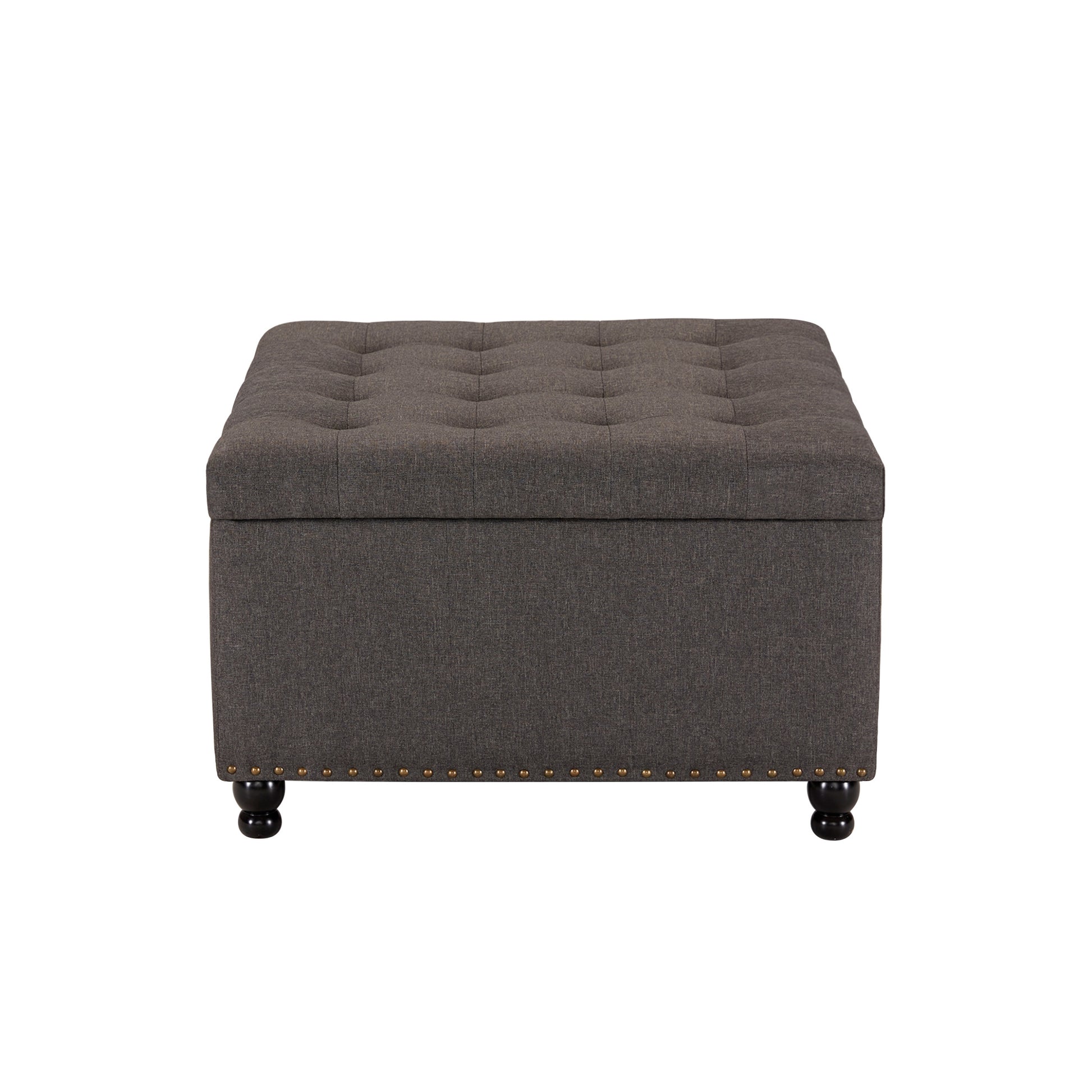 Large Square Storage Ottoman Bench, Tufted Upholstered Coffee Table With Storage, Oversized Storage Ottomans Toy Box Footrest For Living Room, Dark Grey Grey Wood Backless Wood Square Armless With Storage Wood Fabric