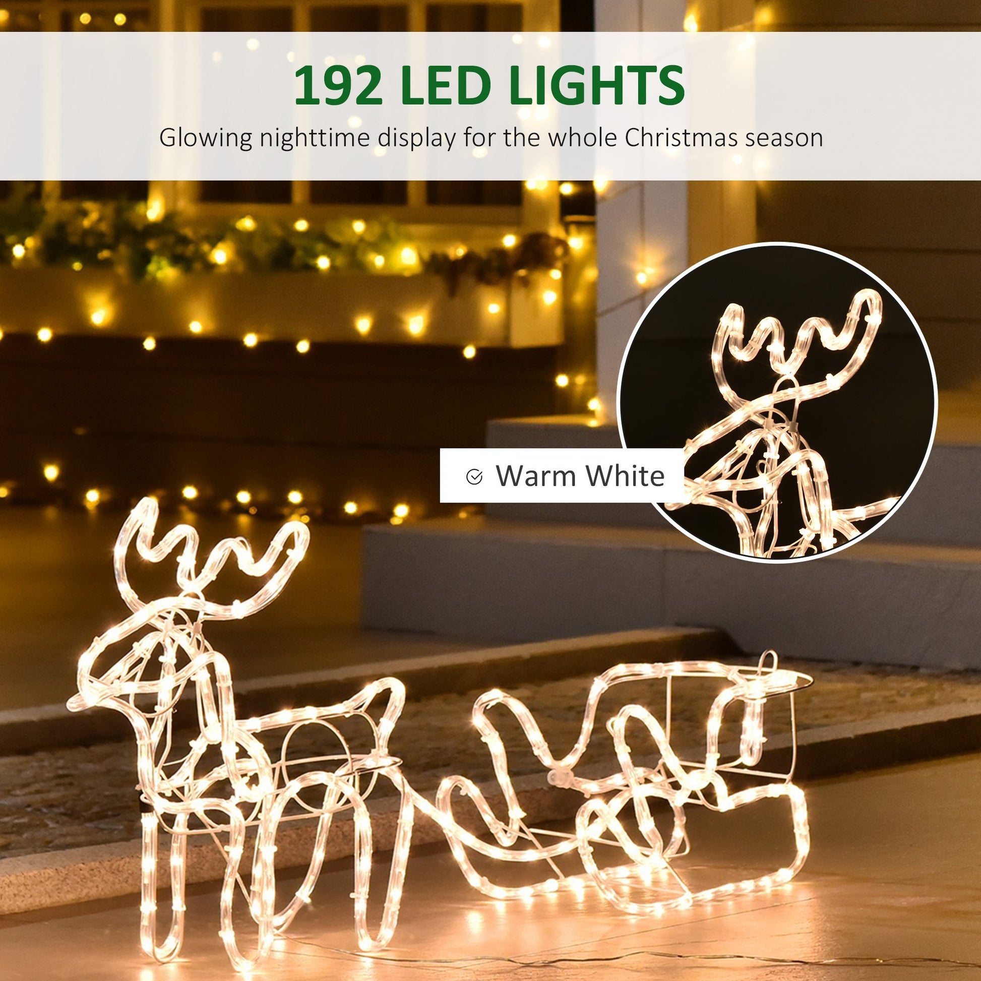 Outsunny 35" Led Reindeer Sleigh Outdoor Christmas Standing Figure Decoration White Plastic