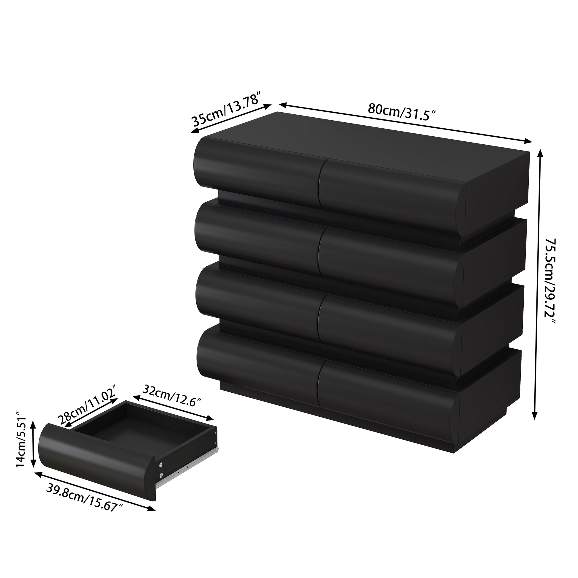 8 Drawer Dresser For Bedroom, Black Dresser No Handle, Modern 8 Chest Of Drawers With Wide Storage Black Mdf