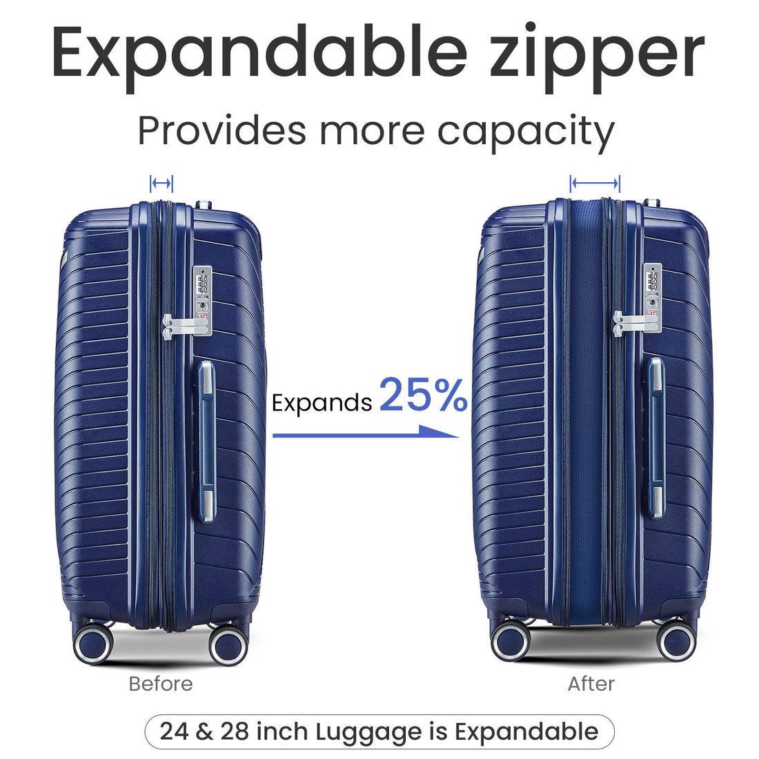 Luggage Sets 4 Piece 14 20 24 28 , Expandable Lightweight Suitcase With 4 Double 360 Degrees Mute Spinner Wheels Pp Materials Durable Tsa Lock Travel Luggage Navy Blue Polypropylene