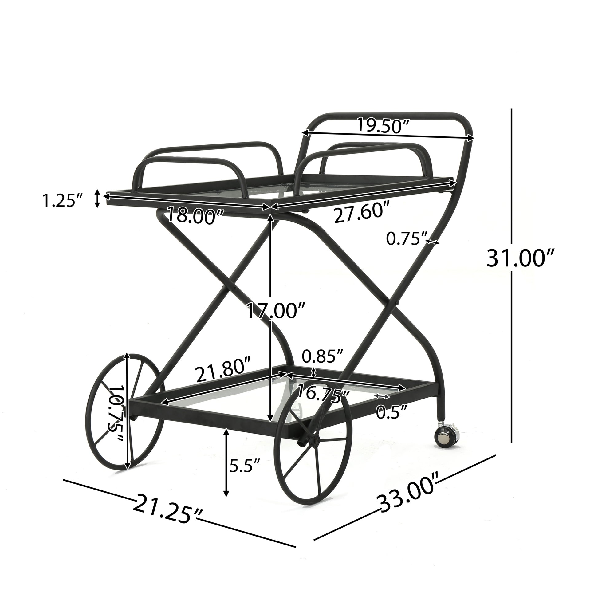 Bar Cart Black Glass Metal