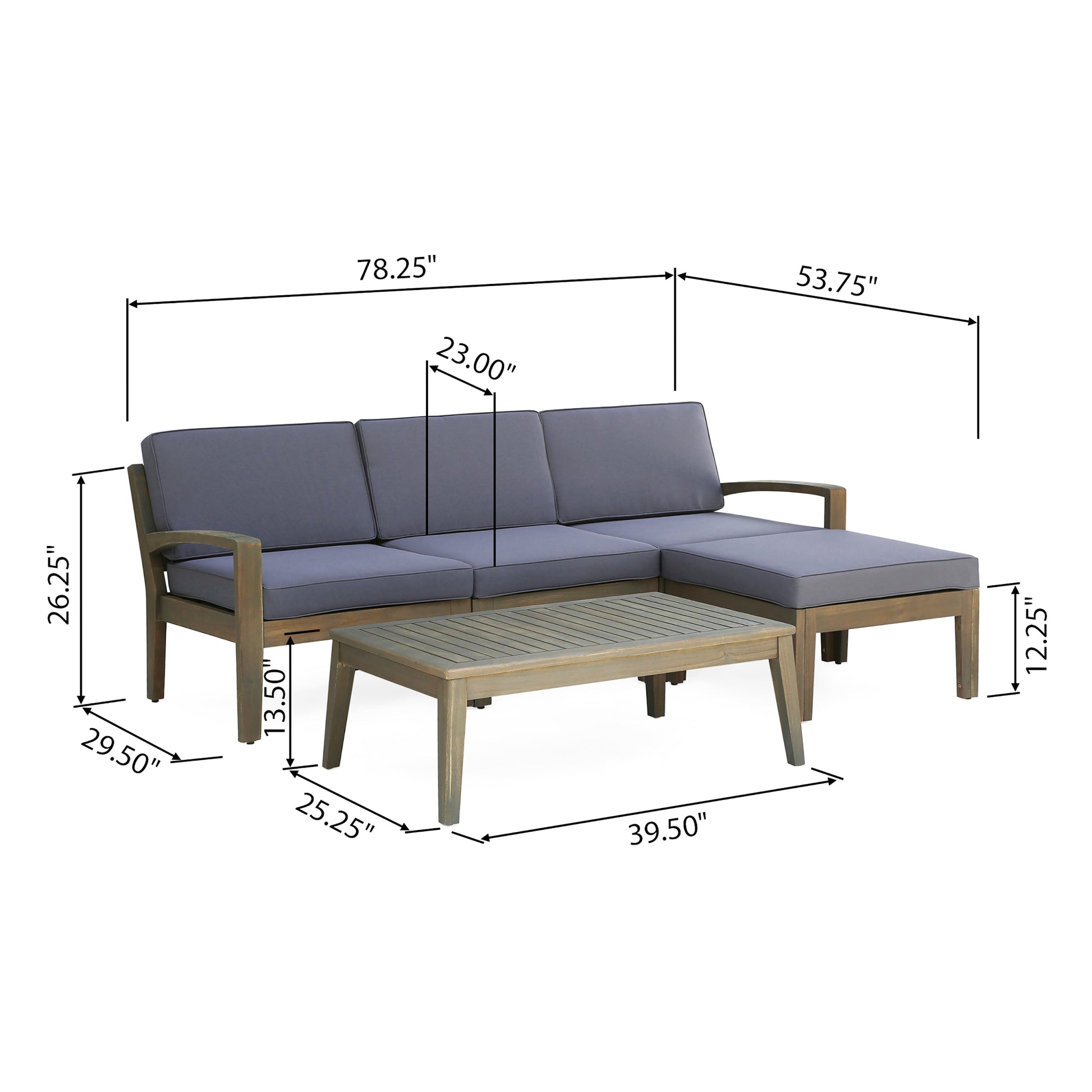 Grenada L Shape Grey Acacia Wood