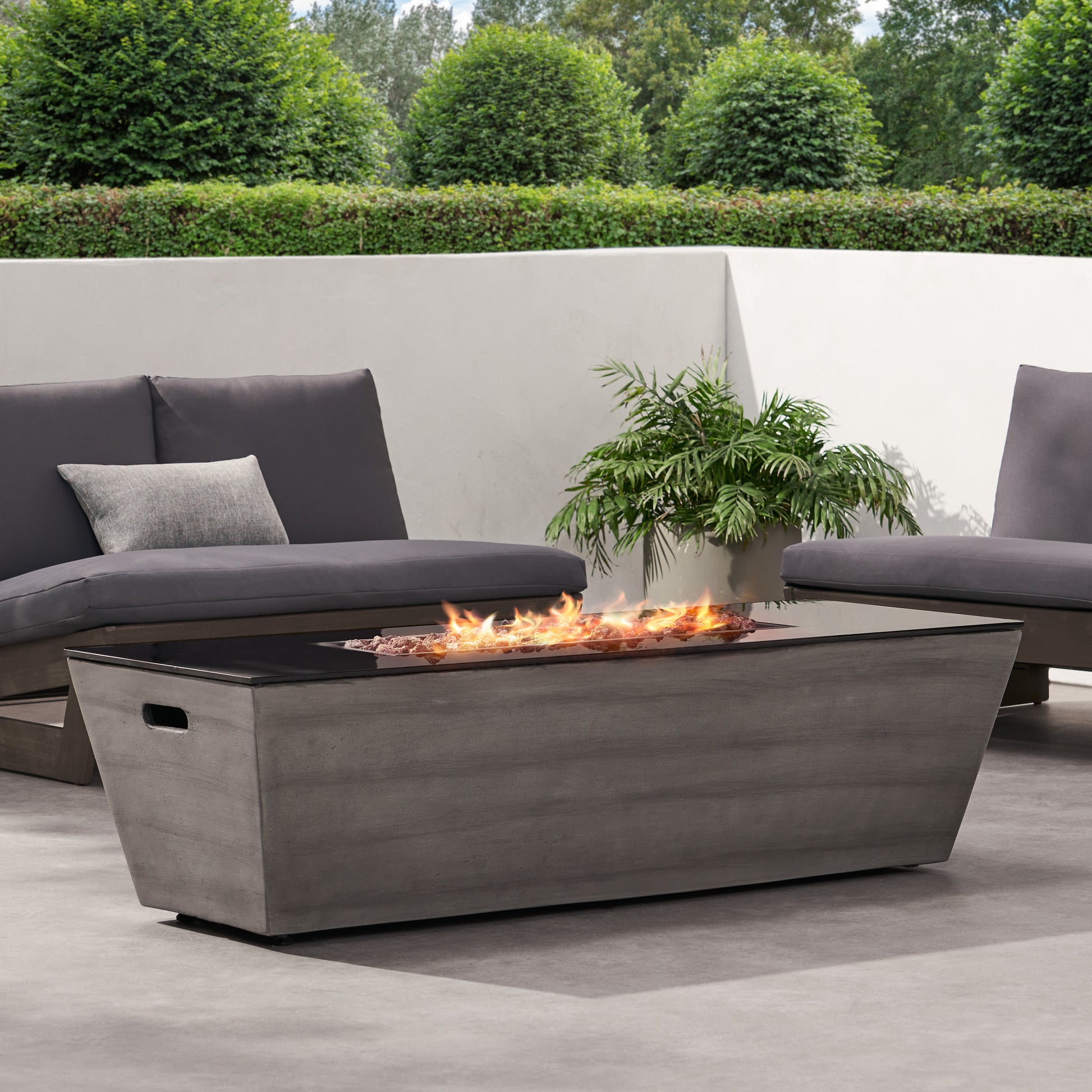 56" Rectangle Mgo Fire Pit 50 000 Btu Black Gray Magnesium Oxide