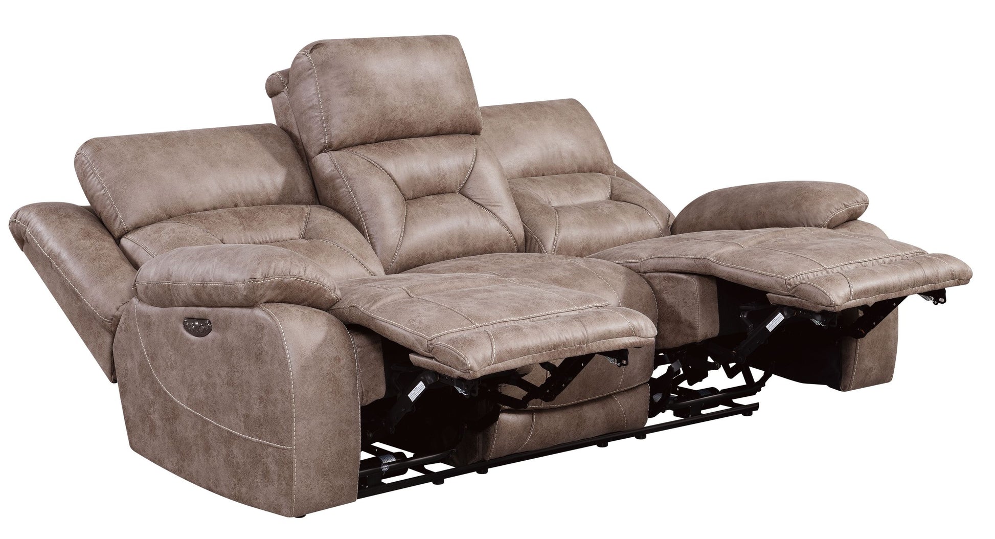 Aria Dual Power Recliner Sofa Sand Brown Fabric 3 Seat