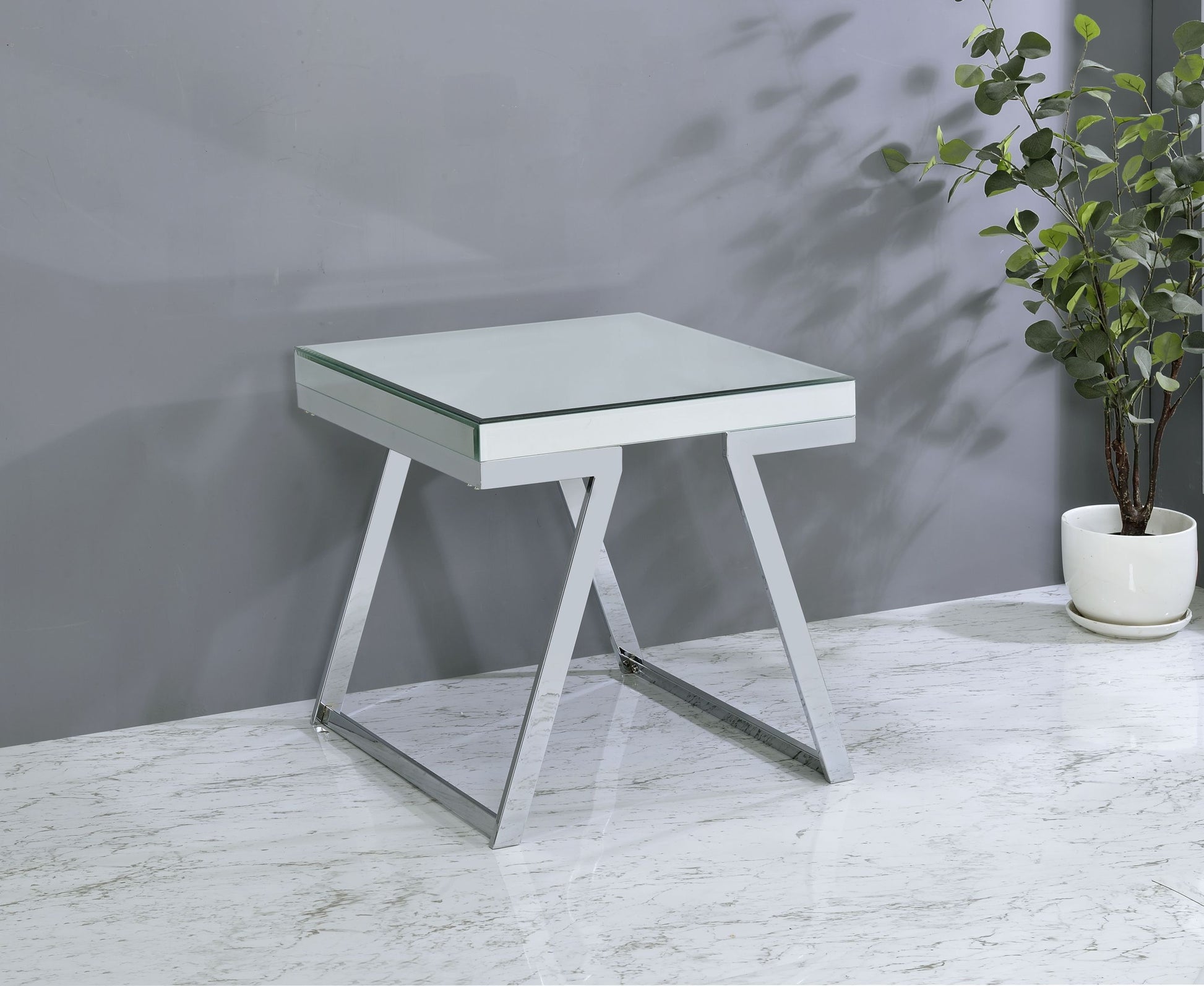 Alfresco Mirrored Top Square End Table Silver Silver Wood