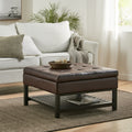 Square Ottoman With Storage And Bottom Rack Brown Pu