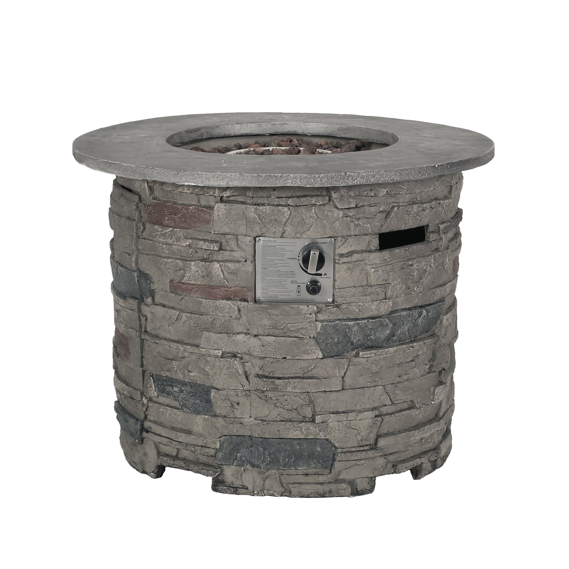 Hoonah 32'' Stone Circular Mgo Fire Pit W Grey Top 40,000 Btu Stone Gray Magnesium Oxide