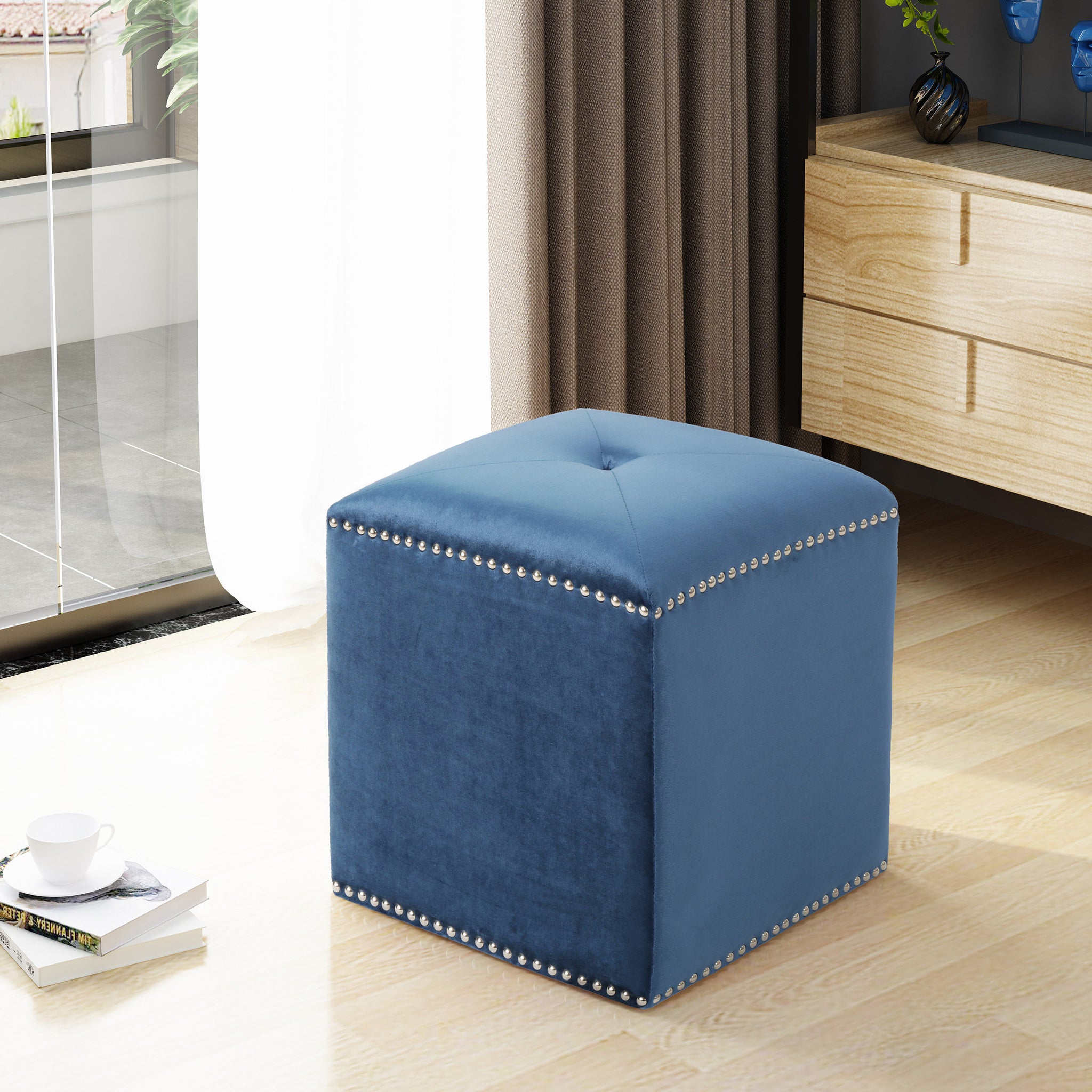 Ottoman Dark Blue Velvet