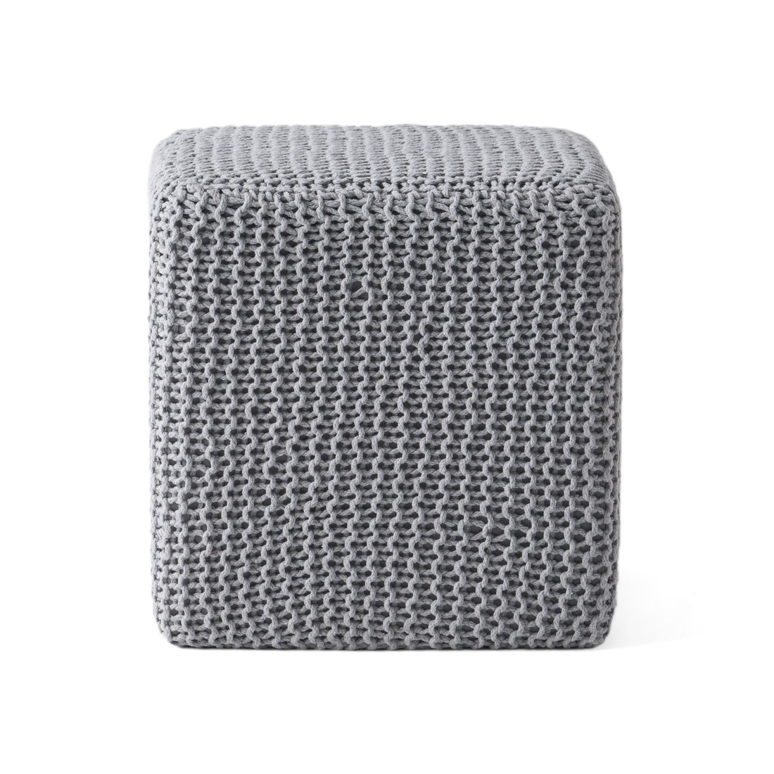 Knitted Foot Stool Light Grey Cotton