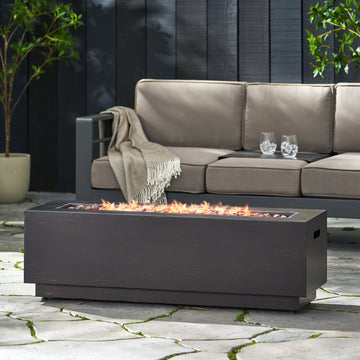 40" Outdoor 50,000 Btu Rectangular Iron Propane Fire Pit, Dark Grey Tank Cover Not Included Brown Gold Iron