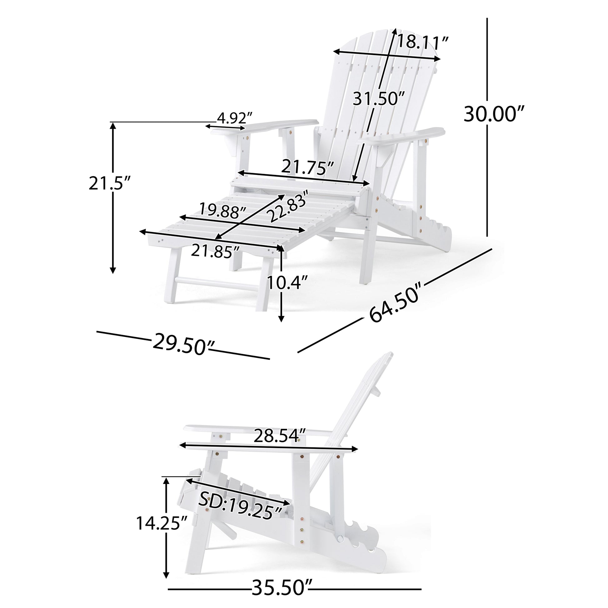 Malibu Reclining Adirondack Chair White Acacia Wood