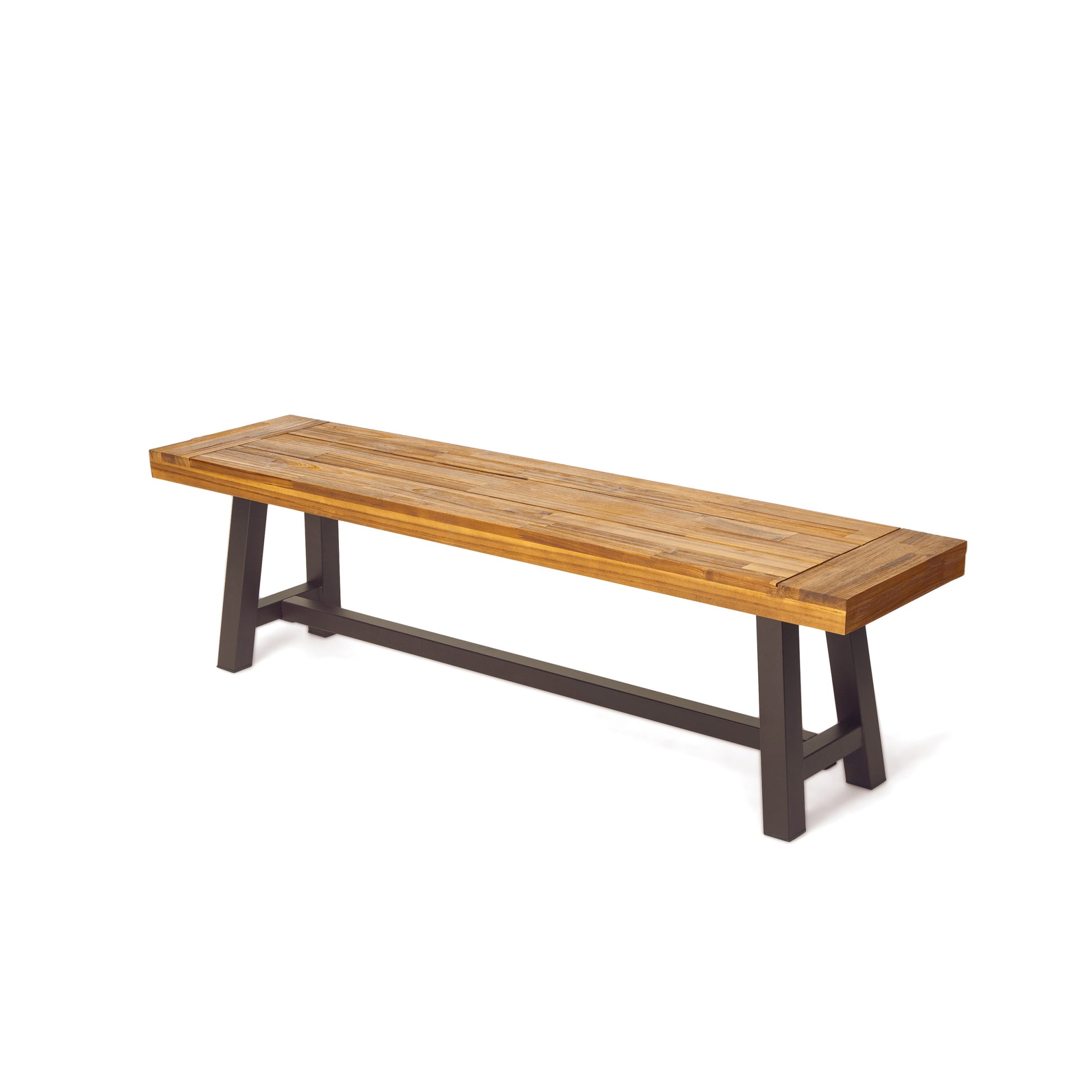 Outdoor Carlisle Benches, Sandblasted Brown Rustic Metal Set Of 2 Brown Acacia Wood