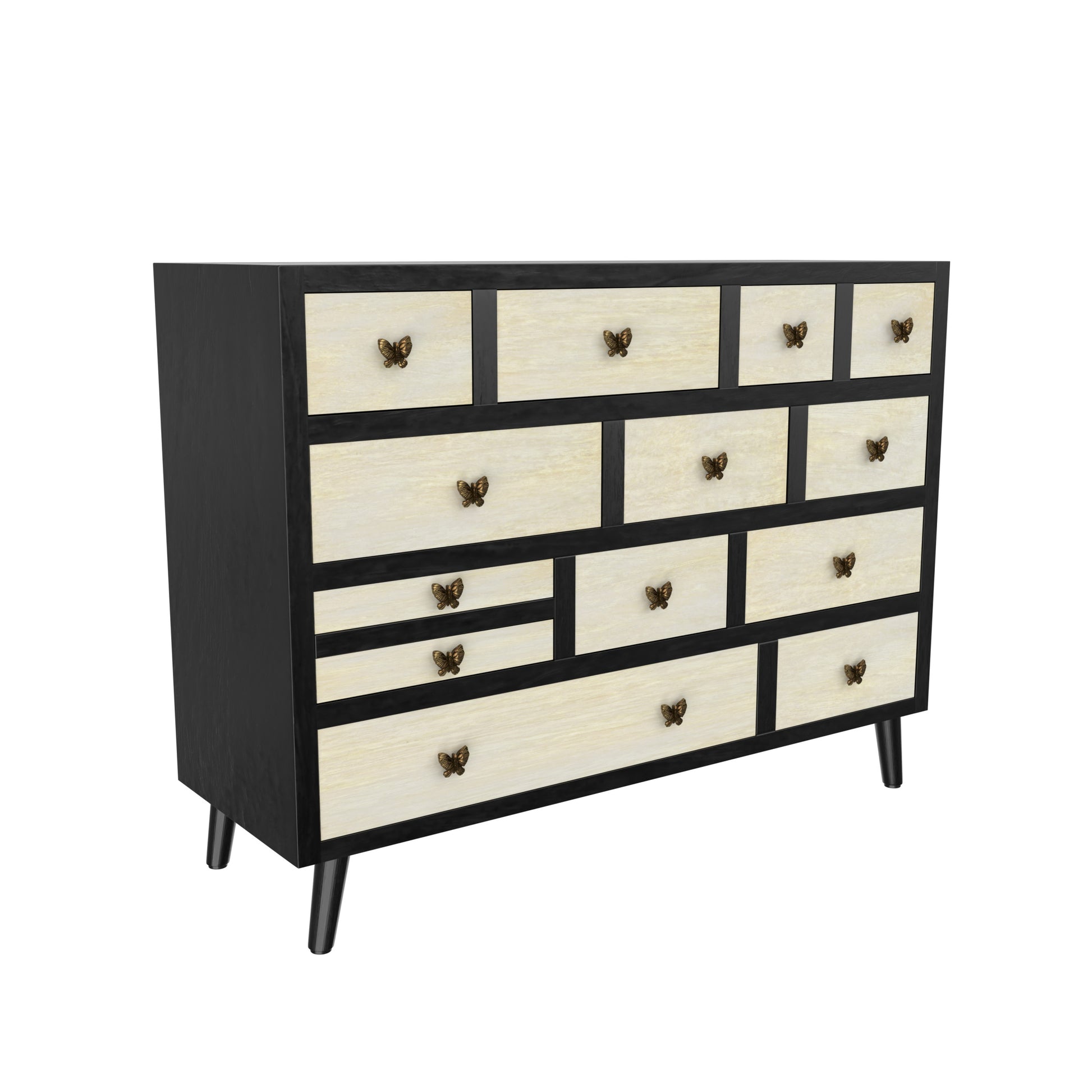 Papillon 13 Drawers Sideboard Black Black Wood