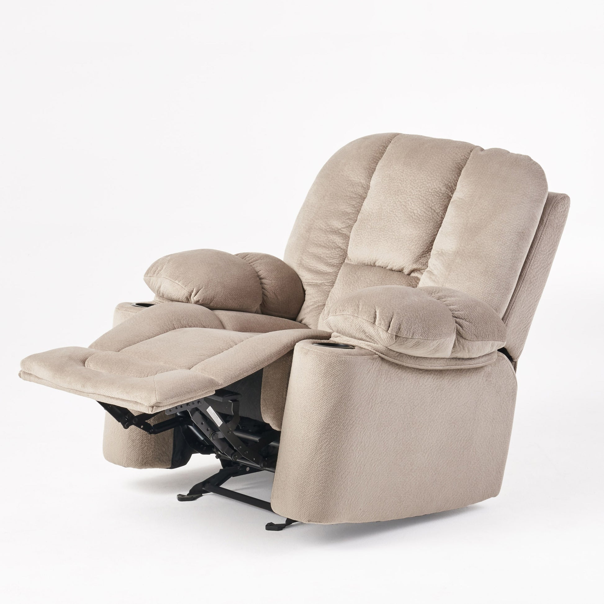 Luxurious Manual Recliner Chair In Coffee, Skin Friendly Fabric, Dual Cup Holders Coffee Fabric