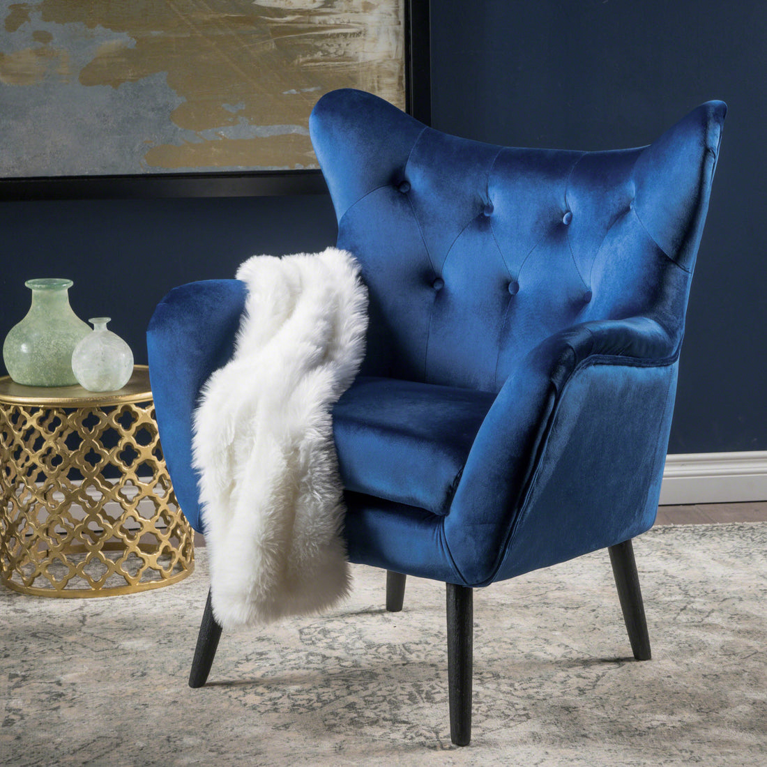 Arm Chair Navy Blue Velvet