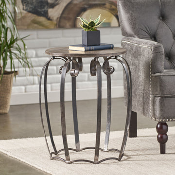 End Table Grey Wood Metal