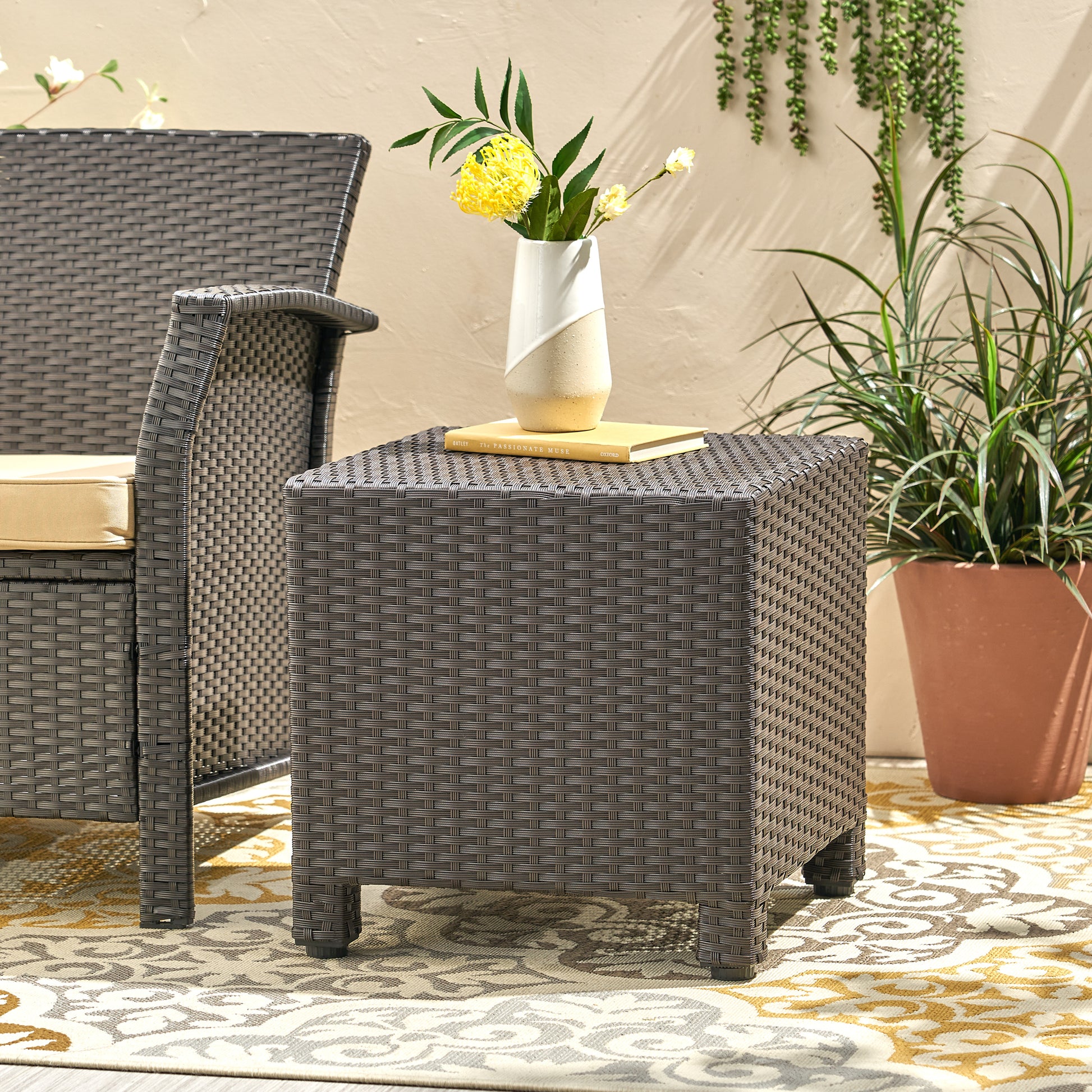 Puerta Accent Table Dark Brown Pe Rattan Iron