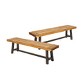 Outdoor Carlisle Benches, Sandblasted Brown Rustic Metal Set Of 2 Brown Acacia Wood