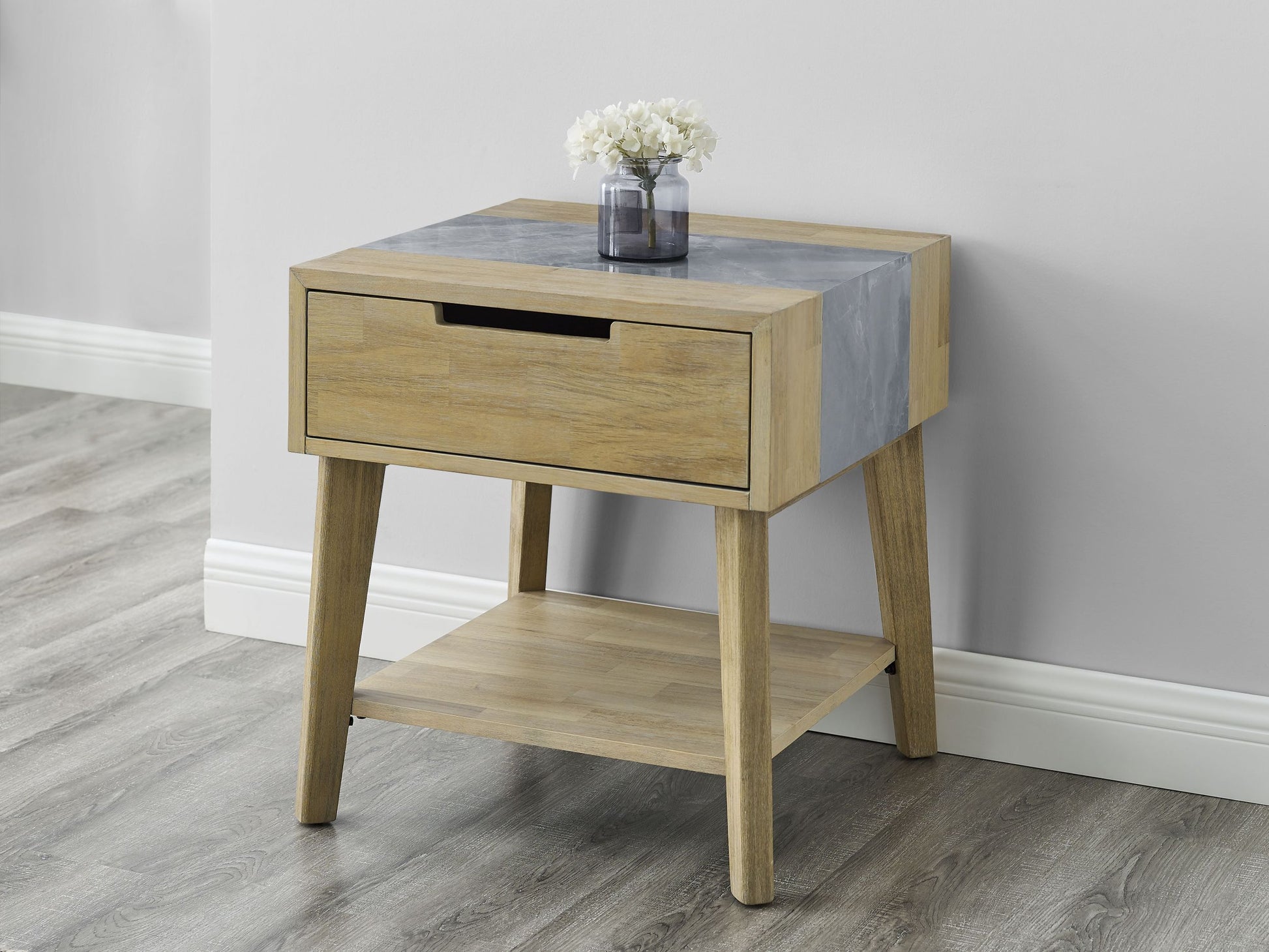 Calgary Sintered Stone Inlay Side Table Brown Brown Wood