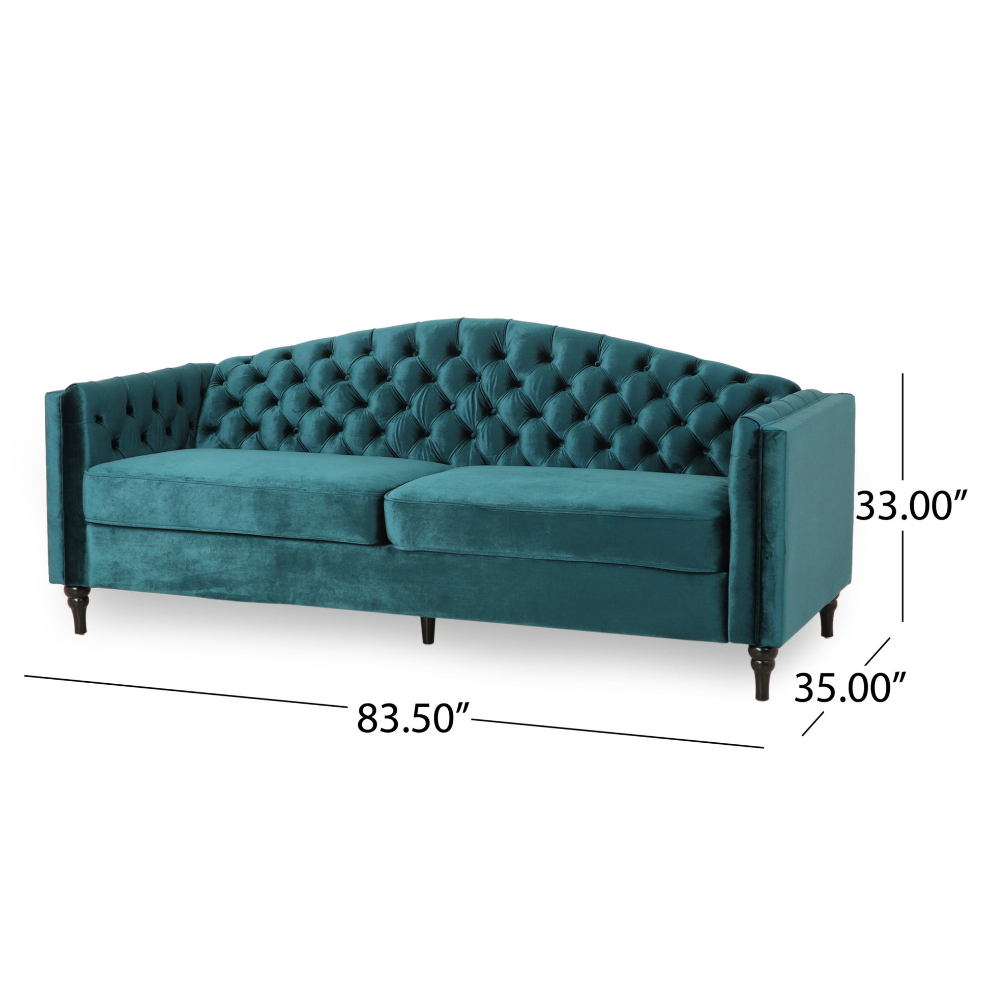 Mirod Comfy 3 Seat Sofa With Wooden Legs, Retro Style For Living Room Teal Velvet 3 Seat