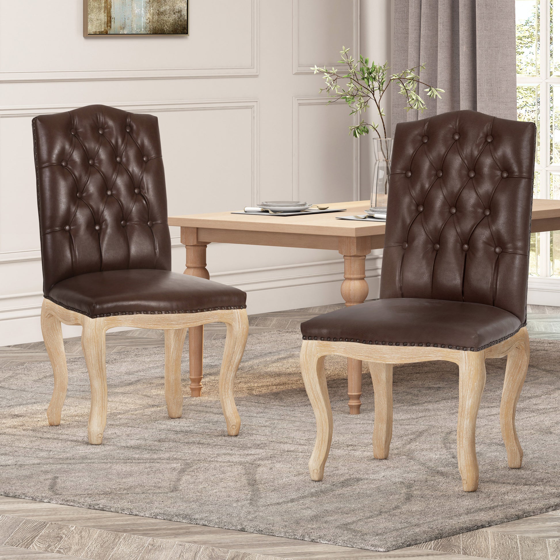 Wembley Tuft Dining Chair Set Of 2 Dark Brown Dining Chairs Pu