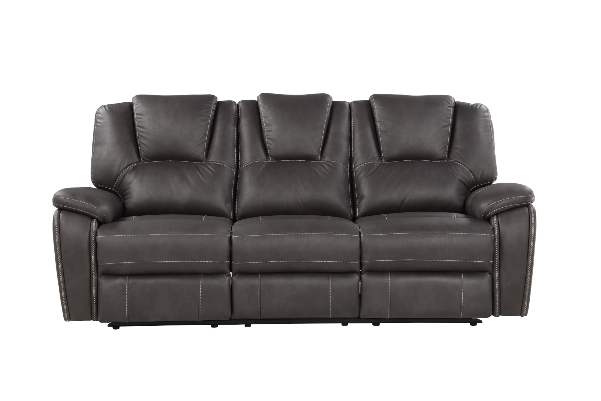 Katrine Pu Manual Sofa Charcoal Black Faux Leather 3 Seat