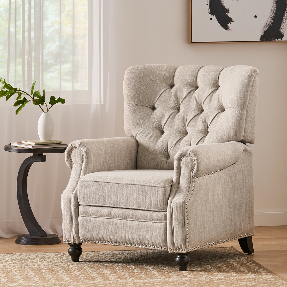 Recliner Chair Beige Fabric