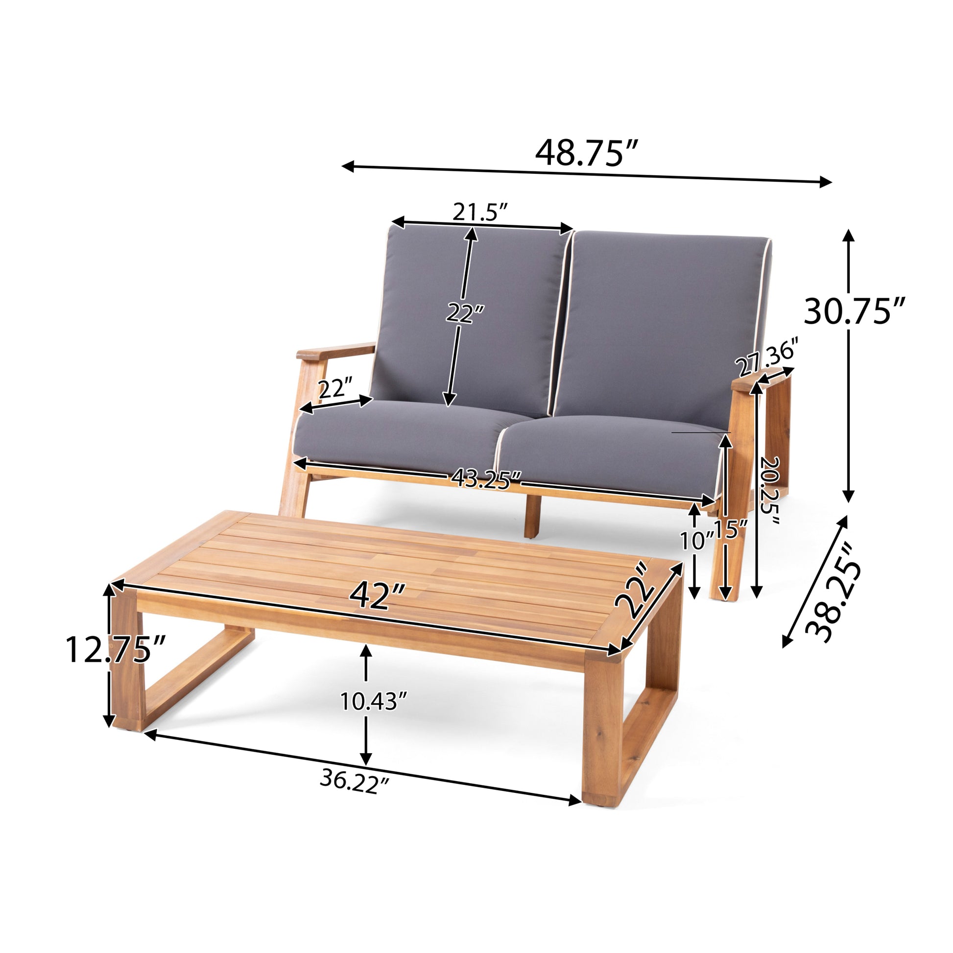 Paloma Seat Coffee Table Grey Wood Waterproof Fabric