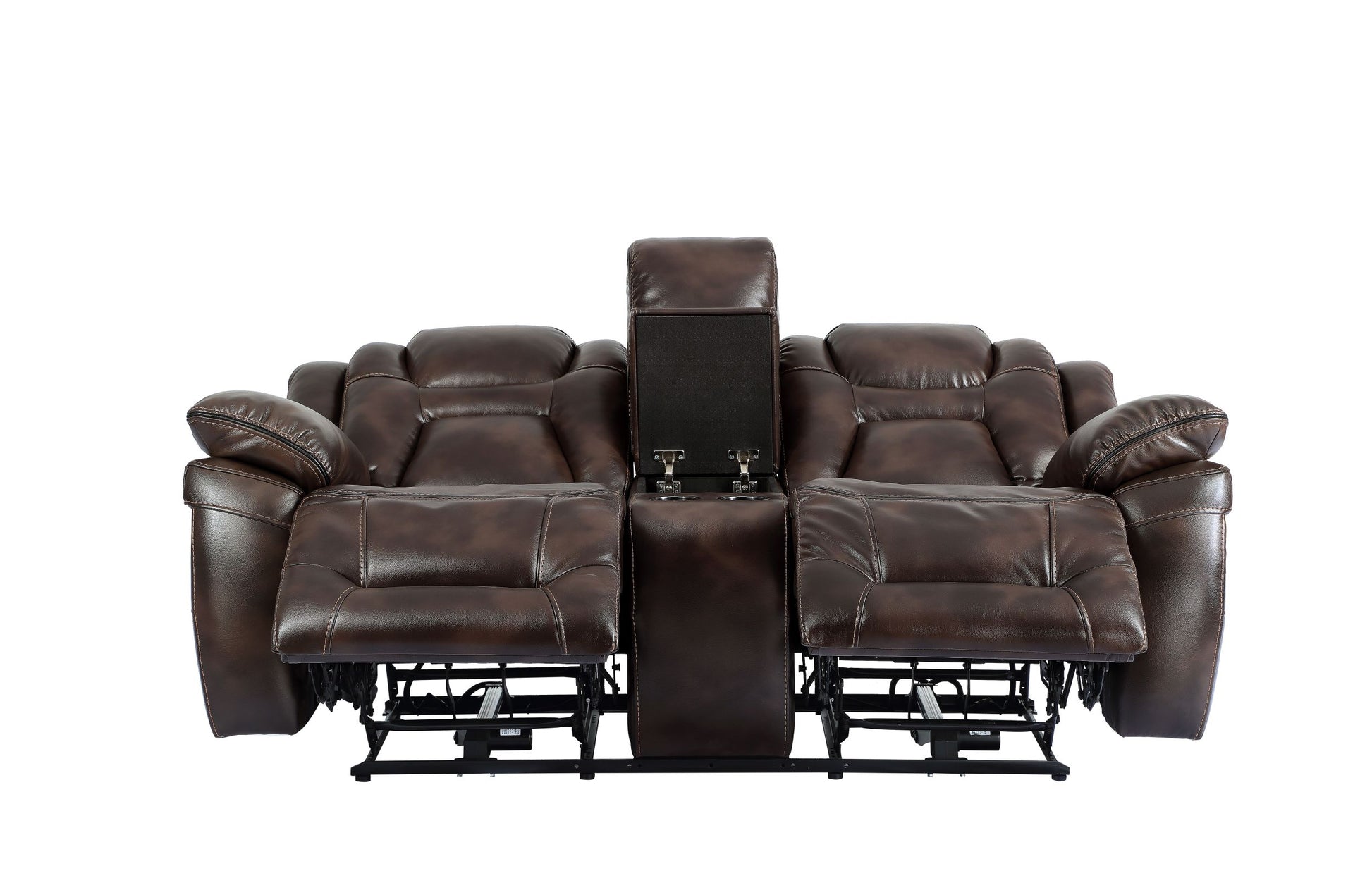 Oportuna Dual Power Console Loveseat Dark Brown Dark Brown Wood 2 Seat