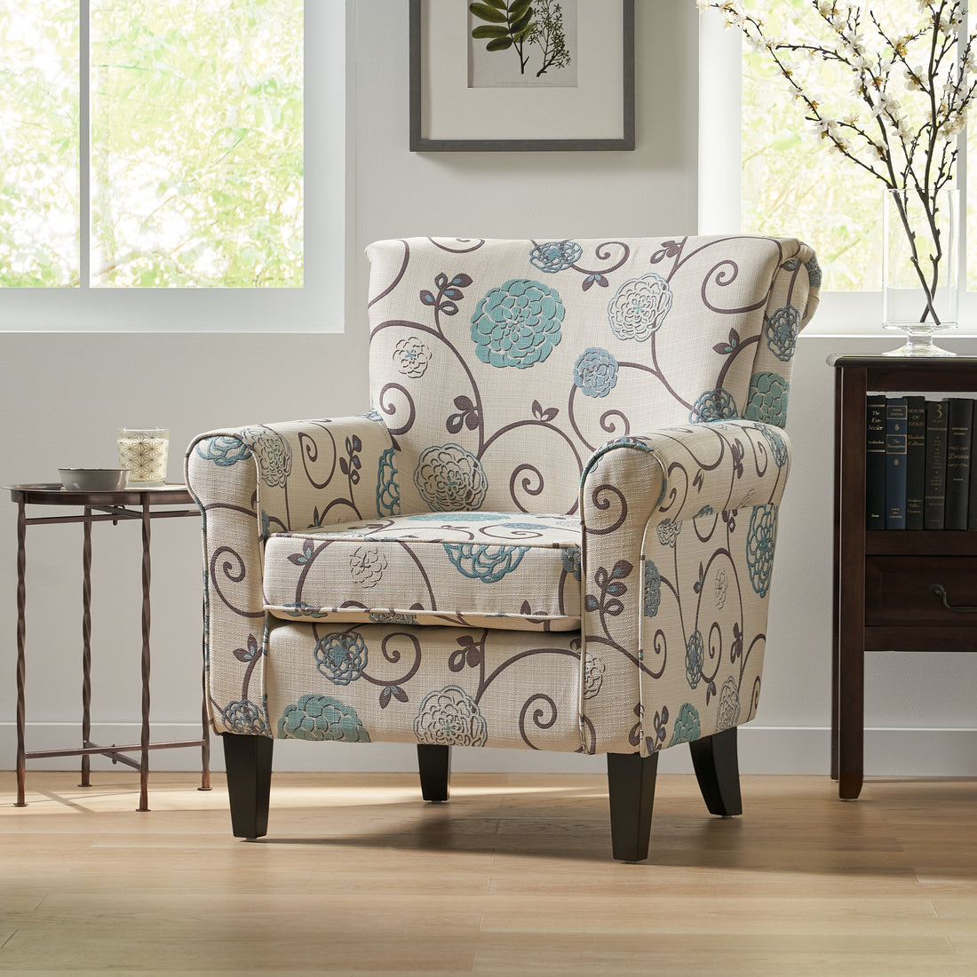 Jasmine Club Chair White Blue Fabric