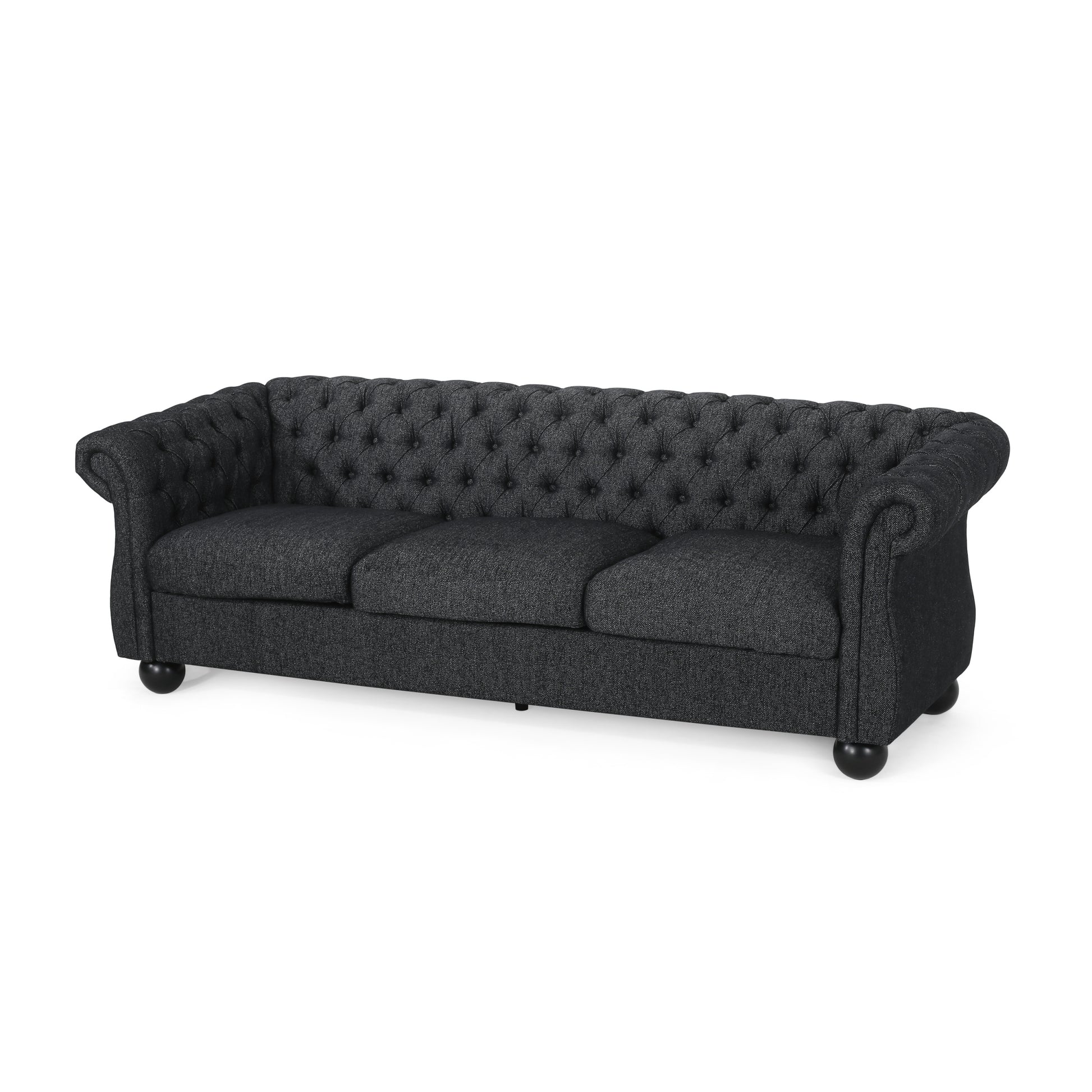 Mirod Comfy 3 Seat Sofa With Wooden Legs, For Living Room And Study Black Fabric 3 Seat