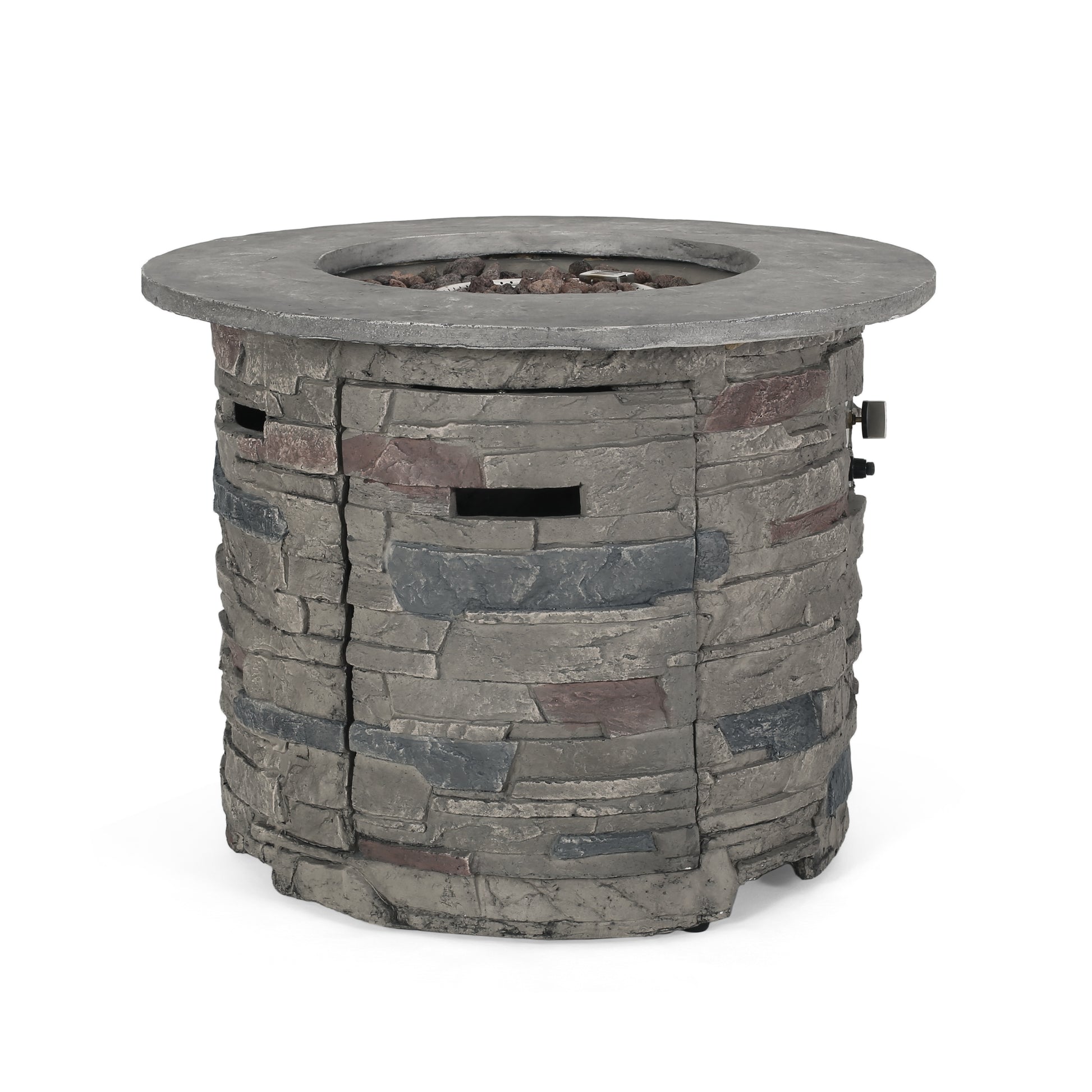 Hoonah 32'' Stone Circular Mgo Fire Pit W Grey Top 40,000 Btu Stone Gray Magnesium Oxide