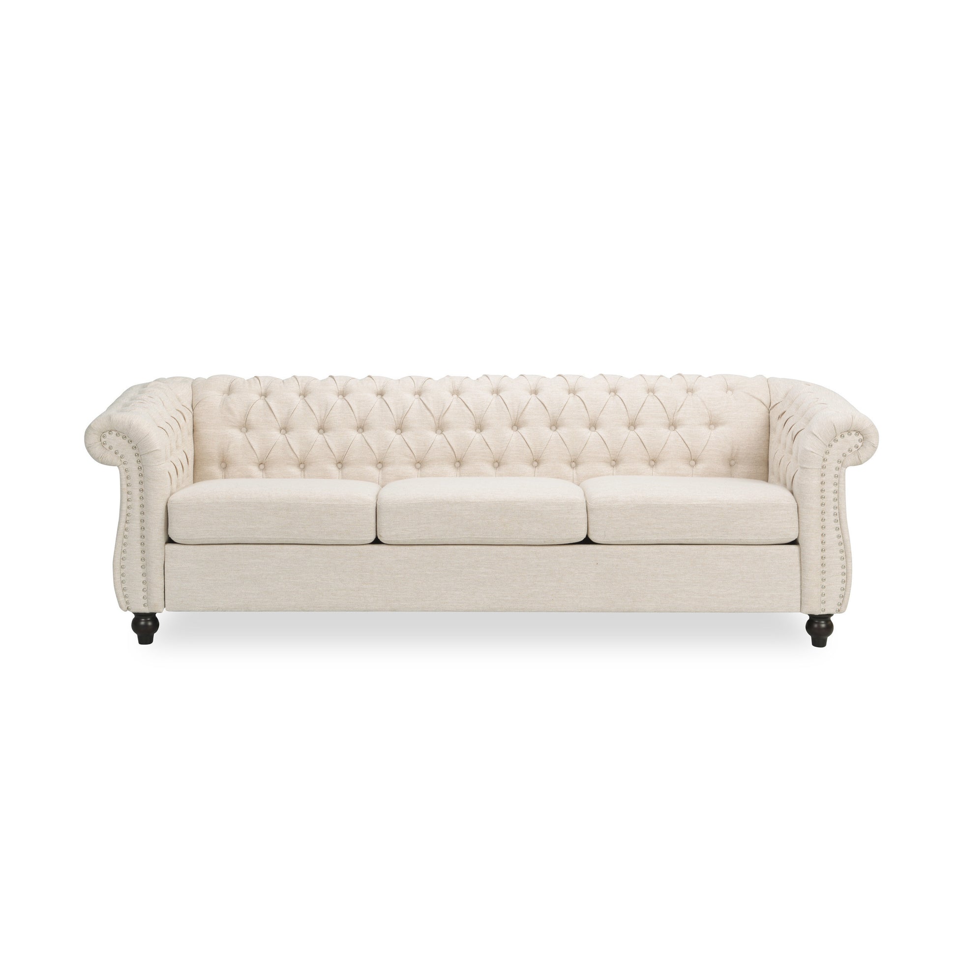 Sofa 3 Seater Beige Fabric