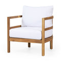 Outdoor Acacia Wood Patio Club Chair, Wood Patio Furniture,Waterproof Thick Cushion Deep Seating For Porch, Garden, Backyard, Balcony, Weight Capacity 400Lbs, Light Teak Finish, White Yes Deep Seating White Garden & Outdoor Foam Acacia Wood