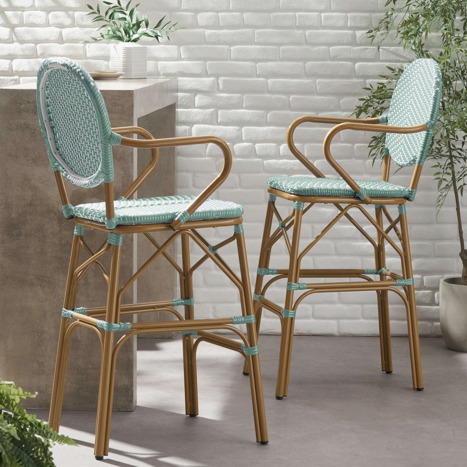 Barstool Teal Wicker