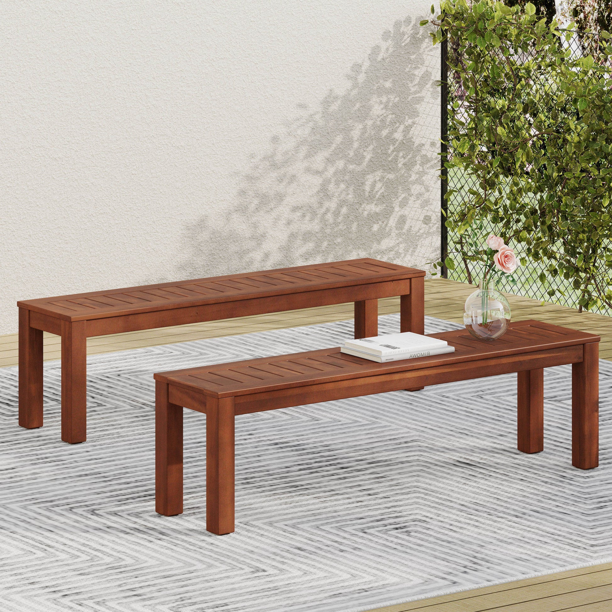 Manila 61.75'' Bench Set Of 2 Dark Brown Wood