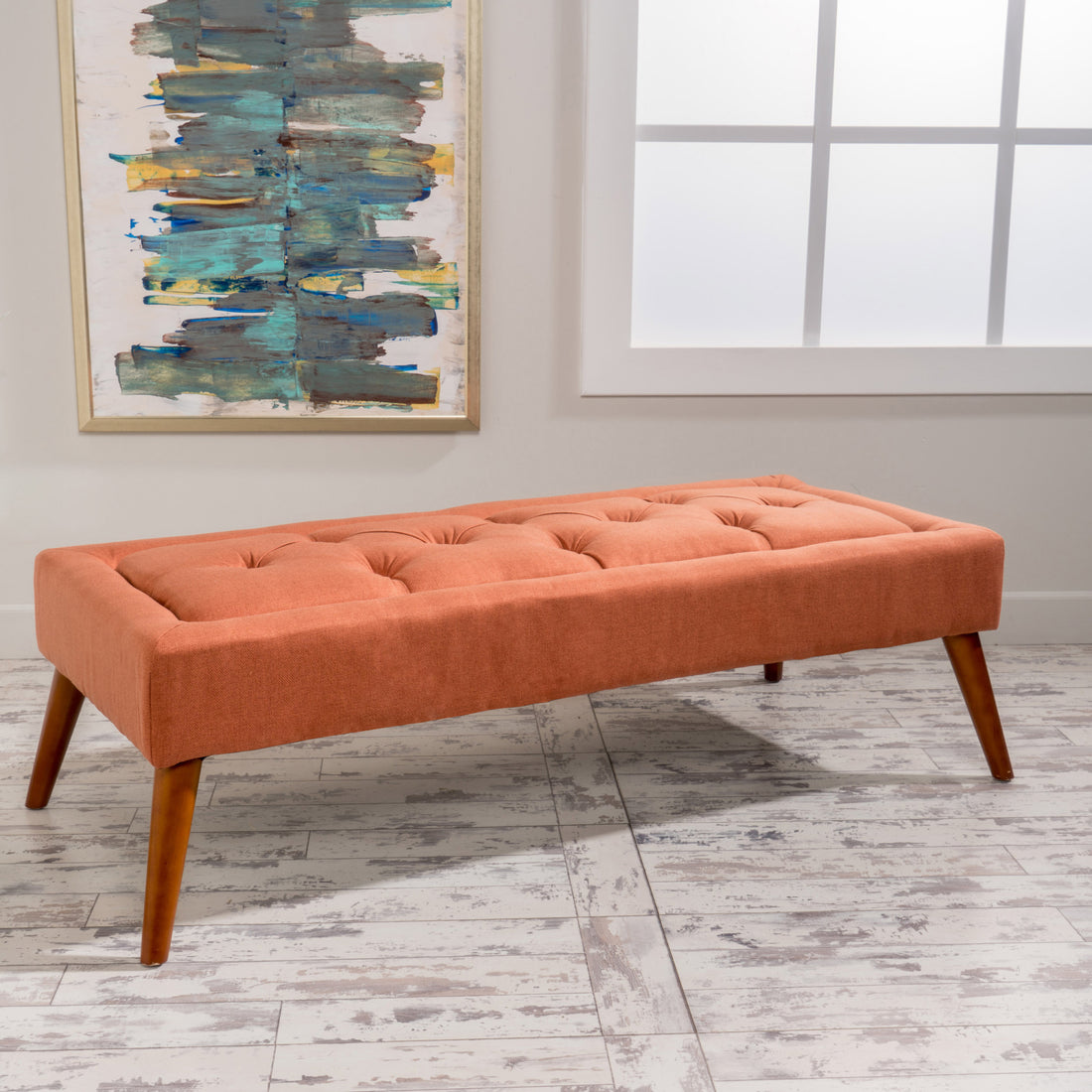 Tuft Top Ottoman Orange Fabric